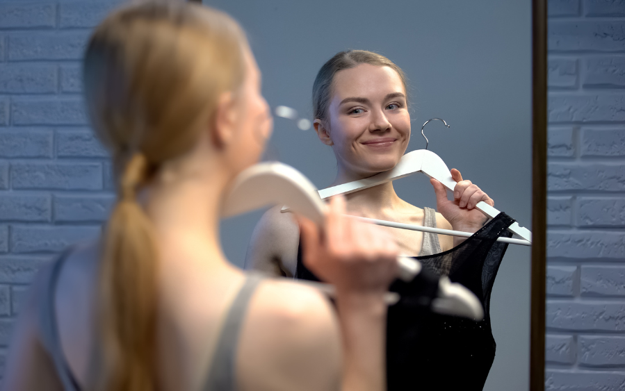 woman preparing for an event